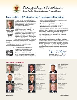 From the 2011-12 President of the Pi Kappa Alpha Foundation